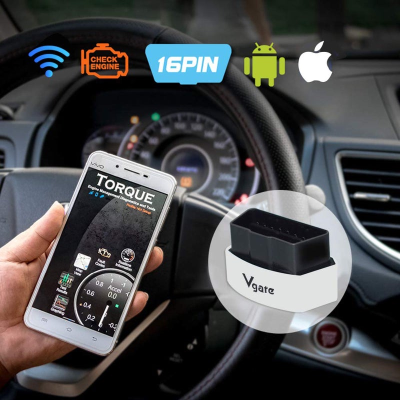 Vgate iCar 3 WiFi OBD2 Scanner Scan Tools Interface Adapter Car Diagnostics Tool for iOS iPhone iPad and Android, Auto Sleep(White) - Image 3